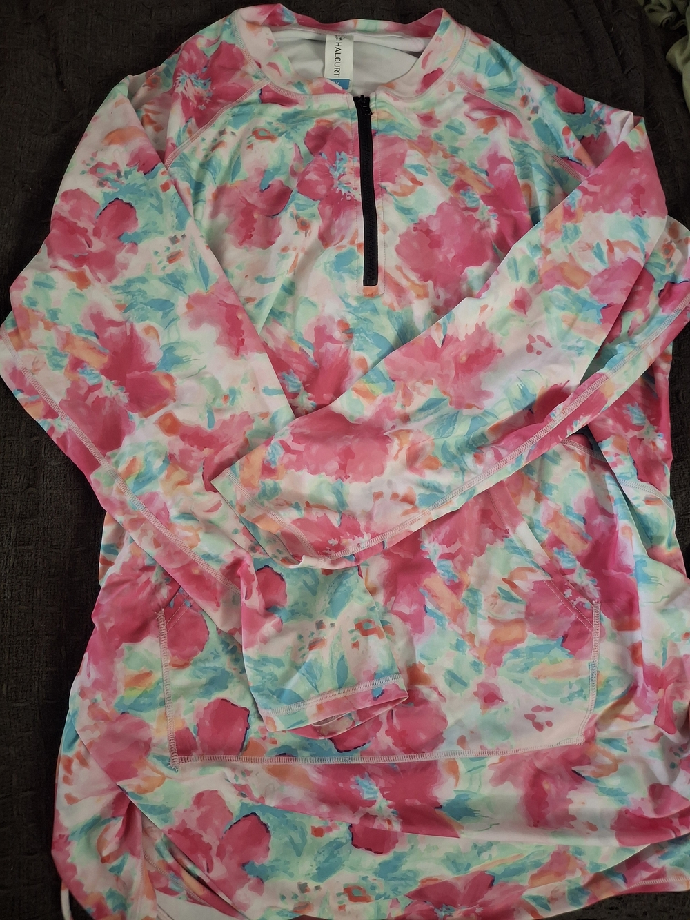 Half-Zip Floral Pullover Hoodie - Pink Multi